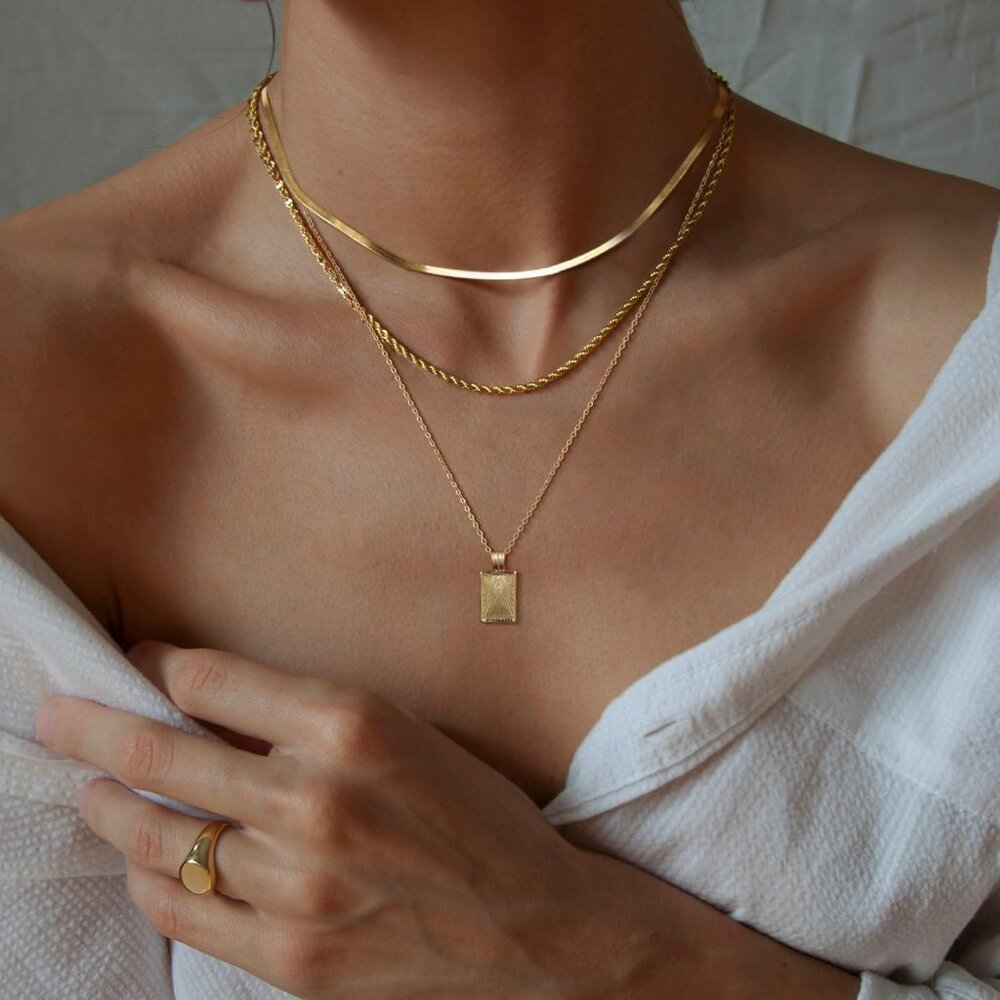 Women's Layered Gold Silver Stackable Stack 14K Real Gold Plated Chain Necklace - Picture 2 of 9